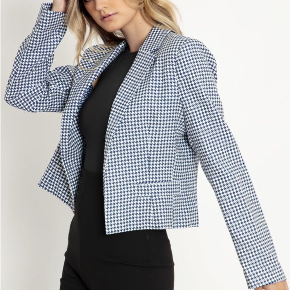 Black Milk Navy Houndstooth Crop Blazer